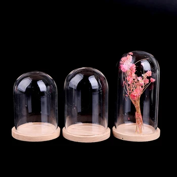 1:12 Evcilik Minyatür Dekor Çiçek Ekran cam teşhir standı Çan Kavanoz Ahşap Taban ile Ev Dekor Çiçek Cam Kapak