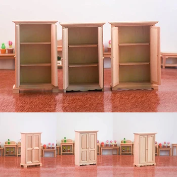 1/12 Ölçekli Minyatür Ahşap Çin Klasik Dolap Mini Dolap Raf yatak odası mobilyası Kitleri Ev Oturma Dollhouse İçin 1 adet Görüntü 2