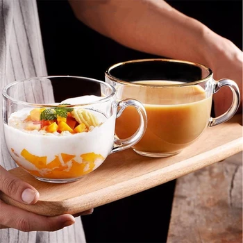 1 adet 450 ml Kahvaltı Fincan Şeffaf Yaratıcı Cam Kahve Çay Kupa Içecekler Tatlı Kahvaltı Süt Kupası Cam Kupalar Kolu Drinkware