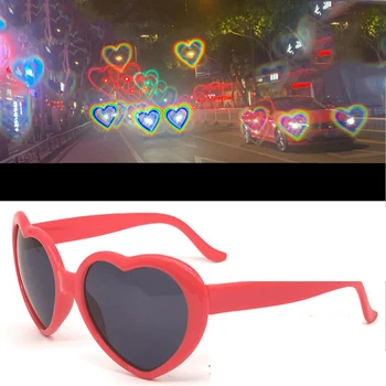 1 ADET Aşk Kalp Şeklinde Etkileri Gözlük İzle ışıkları Değiştirmek Kalp şekli Gece Kırınım Gözlük Kadın Moda Sunglass Görüntü 2