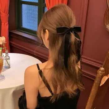 1 Adet Basit Siyah kadife kurdele Saç Halat Zarif Uzun Şerit İlmek Headdress Kadınlar Akşam Elbise Düğün saç aksesuarları