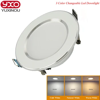 1 adet Değiştirilebilir Led Downlight 5 w 7 w 9 w 12 w tavan gömme ışık gümüş çerçeve 3 renk Değişimi sıcak doğa soğuk beyaz AC180-240V