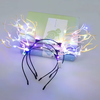 1 adet LED Glow Light up Ren Geyiği Boynuzları Kafa Bandı Saç Çember Şube Parti Cosplay İyilik Aydınlık Noel Navidad