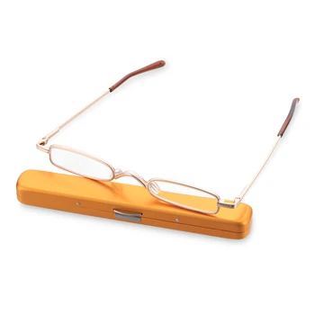 1 ADET Mini Taşınabilir Metal okuma gözlüğü Durumda Görüş Bakımı Retro Hafif Reçine Lens Okuyucular Presbiyopik Gözlük + 1.0~ + 4.0