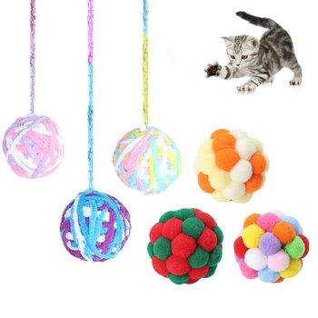 1 adet Yumuşak Kedi Oyuncak Renkli Top Yün İnteraktif Komik Kedi Pom Pom Oyuncak Yavru Oyun Topu Çan İle Pet Malzemeleri evcil hayvan aksesuarları