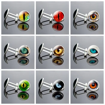 1 Çift Nazar sanat resmi Cam Alaşım Kol Düğmeleri Erkek Takım Elbise Gömlek Kol Düğmeleri Kedi Ejderha Baykuş Gözler Düğmeler Arkadaşlar için Hediye