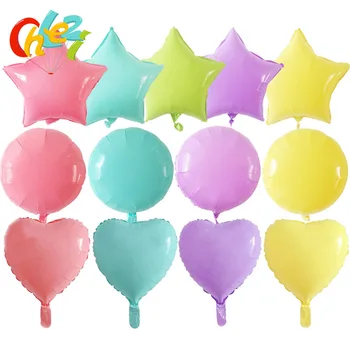 10 adet 18 inç Şeker macarons Folyo balon Kalp yıldız Yuvarlak Alüminyum film balon Düğün bebek doğum günü partisi dekorasyon malzemeleri