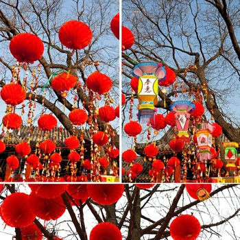 10 Adet 2023 Çin Yeni Yılı 6 İnç Geleneksel Çin Kırmızı Kağıt Fener Asmak Kolye Su Geçirmez Festivali Fenerler Dekorasyon
