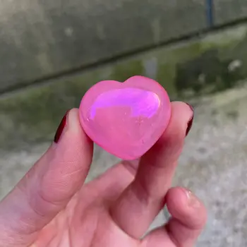 10 adet 30mm Doğal Elektroliz Gül Kuvars Kalp Şeklinde Melek Aura Taş Aşk Kristal Reiki