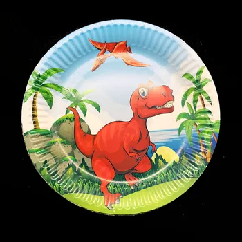 10 adet / grup Karikatür Dinozor tema tek kullanımlık tabaklar Dinozor doğum günü partisi süslemeleri Dinozor tek kullanımlık tabaklar