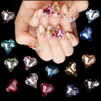 10 adet nail art kalp elmas takı 8X9mm sivri alt şekilli büyük elmas Şeftali Kalp Şekli elmas tırnak süsü Dekorasyon Takı Görüntü 2