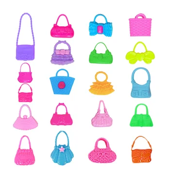 10 Adet Rastgele Yüksek Kaliteli Plastik Mini Çanta omuzdan askili çanta Renkli Moda Aksesuarları Barbie Bebek Kız Oyun DIY Oyuncaklar