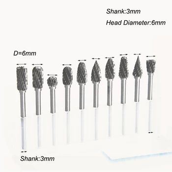 10 Adet/takım Tungsten Karbür Döner Dosya Çapak 3mm Shank Parlatma Kafası Dremel Döner Aracı İçin Ağaç İşleme Parlatma Kafası Görüntü 2