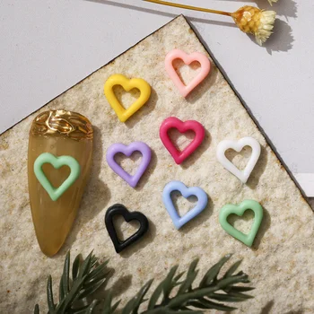 100 Adet 3D Kawaii Kalp Tırnak Sanat Takılar Şeker Renk İçi Boş Kalp Çerçeve Tırnak Rhinestones DIY tırnak mücevheri Manikür Aksesuarları Görüntü 2