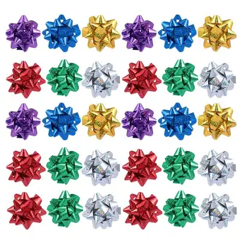 100 adet Yansıtıcı Hediye Çekme Yaylar Kendinden Yapışkanlı Hediye Paketi Yaylar Noel Ağacı Asılı Kolye Dekoratif Süs (Karışık Renk)