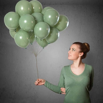 100 Adet Yeşil Balonlar Zeytin Yeşili Balonlar Okaliptüs Parti Lateks Balon 12 İnç Kadın Erkek Doğum Günü Bebek Düğün Görüntü 2
