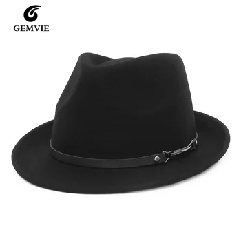 100 % Yün Sonbahar Kış Retro Caz Şapka Orta Yaşlı Erkekler Keçe Fedoras Kap Erkek Katı Fötr Panama Şapka Siyah Melon Şapka