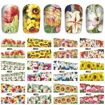 12 ADET Bahar Su Tırnak Çıkartma Ve Etiket Çiçek Yaprak Ağacı Yeşil Basit Yaz DIY Kaymak Manikür Tırnak Sanat Filigran
