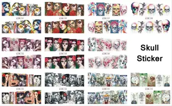 12 Sheets / Lot Tırnak çıkartması Voodoo Kız Çiçek Kafatası Tam Kapak Nail Art Su Sarar Sticker Çıkartması (12 tasarımlar 1)