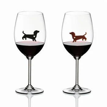 12 Yeniden kullanılabilir dachshund köpek Silikon Yapışkan şarap kadehi çekicilik belirteçleri seti
