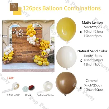 126 adet Arı Balonlar Garland Kiti Sarı Bej Doğum Günü Partisi Balon Kemer Dekorasyon Doğum Günü Bebek Duş Karamel Yay Balon Görüntü 2