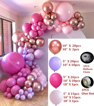 126 adet DIY Balon Kemer Garland Küresel Sıcak Pembe Krom Gül Altın Düğün Doğum Günü Bebek Duş Parti Arka Plan Dekor Çocuk Oyuncakları Görüntü 2