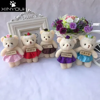 12cm Karikatür buket ayı bebek noel hediyesi pp pamuk çocuk oyuncağı peluş bebek mini oyuncak ayı çiçek buketi ayı düğün için
