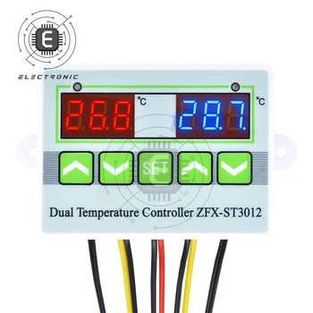 12V 24V 110-220V Dijital Mikrobilgisayar sıcaklık kontrol cihazı Çift Termometre termostat inkübatörü ısıtma Soğutma Çift Prob
