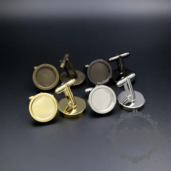 15MM pirinç gümüş, altın, bronz, silah siyah yuvarlak kalın çerçeve Fransız kol düğmeleri tepsi düğün kol düğmeleri malzemeleri 1500140