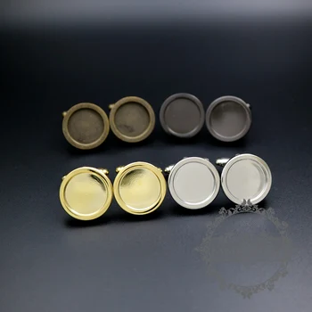 15MM pirinç gümüş, altın, bronz, silah siyah yuvarlak kalın çerçeve Fransız kol düğmeleri tepsi düğün kol düğmeleri malzemeleri 1500140 Görüntü 2