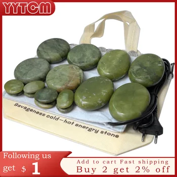 16 adet / takım Doğal Enerji masaj taşı seti sıcak spa kaya yeşil yeşim taşı 16 adet ısıtıcı çantası