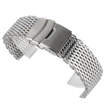 18mm 20mm 22mm paslanmaz çelik tel örgü saat kayışı Gümüş Erkek kol saati Kayışı Bilezik Basma Düğmesi Değiştirme