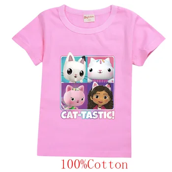 2-16Y Çocuklar Gabby Kediler T-shirt Bebek Erkek yaz giysileri Toddler Kız Üstleri Gabbys Dollhouse Kısa Kollu Pamuklu Noel TShirt