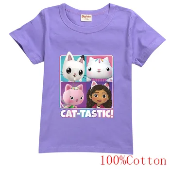 2-16Y Çocuklar Gabby Kediler T-shirt Bebek Erkek yaz giysileri Toddler Kız Üstleri Gabbys Dollhouse Kısa Kollu Pamuklu Noel TShirt Görüntü 2