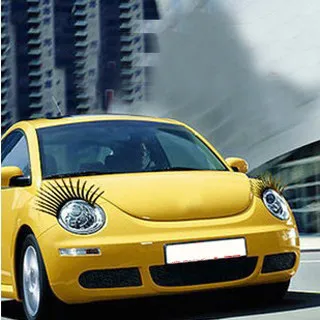 2 adet 3D Büyüleyici Siyah Yanlış Eyelashes Sahte Göz Kirpik Sticker Araba Far Dekorasyon Komik Çıkartması Beetle AP064 Görüntü 2