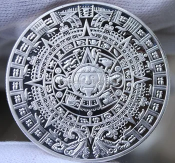 2 adet/ grup, Maya Aztek uzun sayım takvim din gizemli sanat hediye gümüş kaplama hatıra sikke