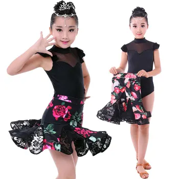 2 adet Setleri Kız Latin Dans Elbise Kızlar İçin Balo Salonu Dans Elbise Kız Rekabet Giyim Çocuk Çocuk Dans Kostümleri Set