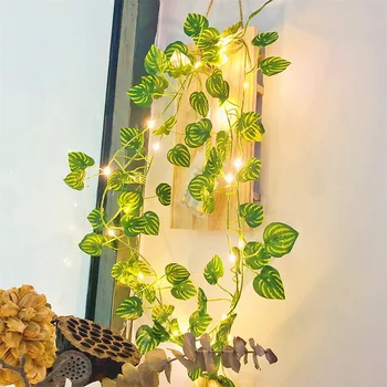 2 M 20 LED karpuz yaprak dize ışık DIY yapay Ivy Vine peri ışık akülü noel ağacı bitkiler çelenk ışık Görüntü 2
