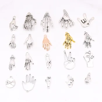 20 adet Mix Gümüş Kaplama Sevimli Palm Jest Kolye DIY Charm Hip Hop Takı El Sanatları Metal Aksesuarları A1073 Görüntü 2