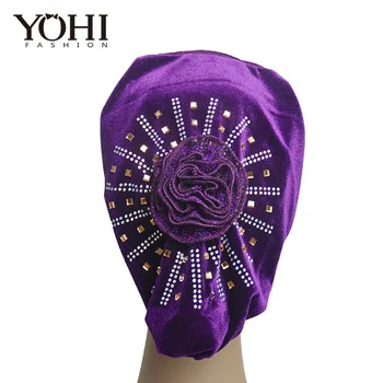 2018 Yeni Moda kadınlar wrap yay türban müslüman çiçek kapaklar heaband şapka Başörtüsü ınci kristal türban bayanlar için Görüntü 2