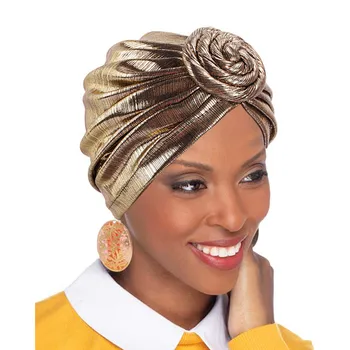 2020 Glitter Çörek Türban Kapaklar Kadınlar İçin Streç Başörtüsü Kap Müslüman Başörtüsü Kaput Şapka Bayanlar Kafa Bandı Türban Headwraps'