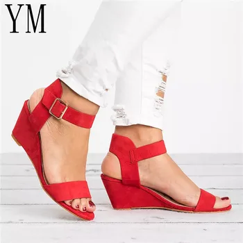 2020 Sıcak Satış Yeni Kadın Sandalet Artı 43 Takozlar Ayakkabı Yüksek Topuklu Yaz Flip Flop Chaussures Femme platform sandaletler 5 Renkler Görüntü 2