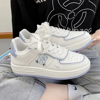 2021 Yeni Kore Tarzı Karikatür beyaz ayakkabı Öğrenciler için Ins Online Ünlü Kaykay Ayakkabı Sokak Atış Spor kadın ayakkabısı
