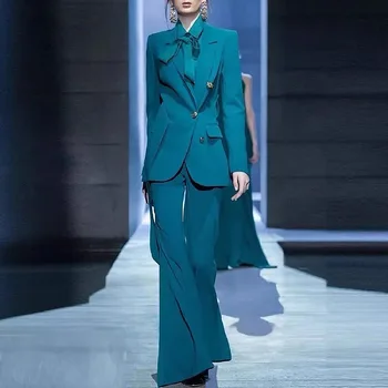 2021 Yeni Kış Kadın Takım Elbise Moda İki parçalı Uzun Kollu V Yaka Custom made Ceket ve pantolon kadın Kalın ceket