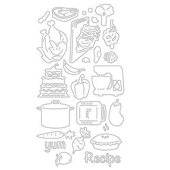 2021 Yeni Mutfak Gıda Desen Metal Kesme Ölür Craft Yapımı İçin Kağıt Dekorasyon Tebrik Kartı Scrapbooking Temizle Damga Seti Görüntü 2