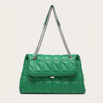 2021 Yeni Yeşil Yumuşak PU tasarımcı çantaları İşlemeli Eşkenar Dörtgen Koltukaltı Omuz Kadın Çantası Zincir Çapraz Vücut Çanta Kadın