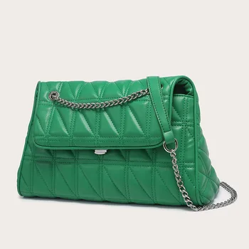 2021 Yeni Yeşil Yumuşak PU tasarımcı çantaları İşlemeli Eşkenar Dörtgen Koltukaltı Omuz Kadın Çantası Zincir Çapraz Vücut Çanta Kadın Görüntü 2
