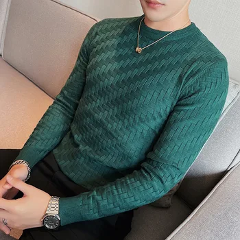 2022 Erkek Giyim Sonbahar Kış Moda Kazak Erkekler İnce Kazak Rahat O-boyun Katı Sıcak Slim Fit Örgü Gömlek Erkek Kazak