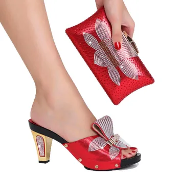 2022 İtalyan Ayakkabı ve çanta seti Parti için Kadın Topuklu Takozlar Düğün Kırmızı Alt Yüksek Ayakkabı Seti ve Çanta