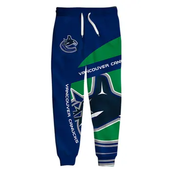 2022 Vancouver günlük erkek pantolonları Mavi Ve Yeşil Dikiş Geometrik Desen Mektubu Baskı Canucks Sweatpants